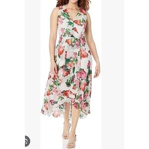 Calvin Klein Floral Chiffon Sleeveless Surplice Midi Dress Womens 8 Flowy Fairy
